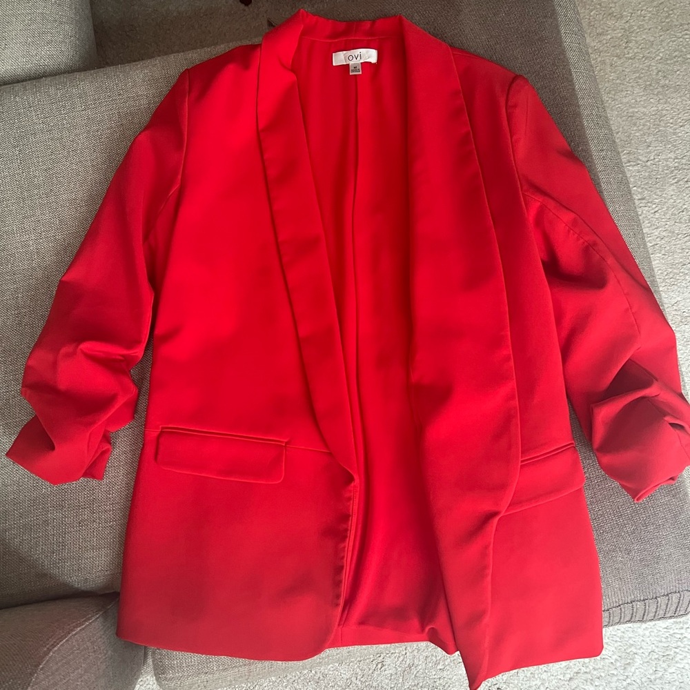Ovi Bright Red Open-Front Blazer Jacket